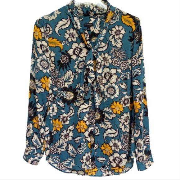 Talbots Floral Neck Tie Button Up Blouse, size XS - Picture 1 of 13